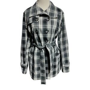 A. Byer black plaid pea coat with belt woman size medium